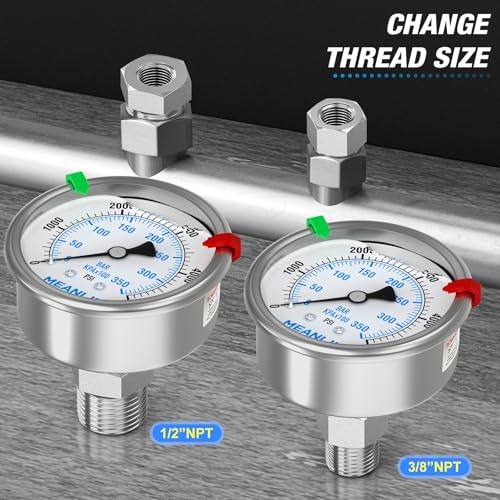 0~5000Psi Stainless Steel Liquid Filled Pressure Gauge 2.5" FACE DIAL 1