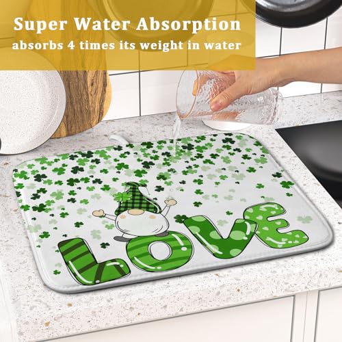 St Patrick's Day Gnomes Love Dish Drying Mat for Kitchen Counter