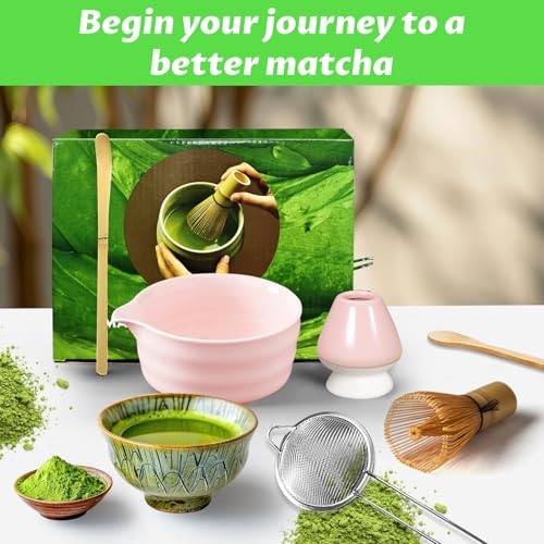 Matcha Set 6 Pcs Matcha Whisk Set with 20 oz Bowl