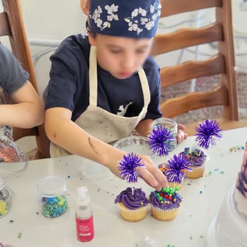 30Pcs Foil Firework Cupcake Toppers Party Birthday Cake Toppers Supplies Sparkle Tinsel Cocktail Fruit Toothpick for Birthday Wedding Graduation Party Supplies Purple (30 Count)