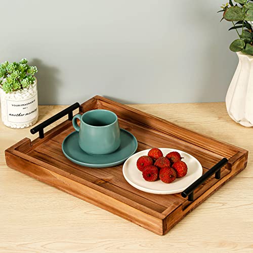2Pc Nested Vintage Wooden Serving Tray Set