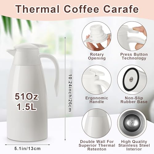 2 Pcs Thermal Coffee Carafe Insulated Stainless Steel Coffee Carafe for Hot Liquid Vacuum Thermal Pot Creamer Pitcher Dispenser with Brushes Keeping Hot Water Milk (2 Count)