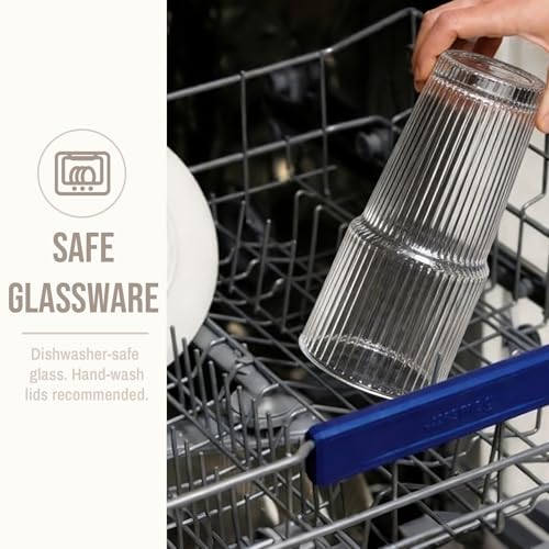 20oz Ribbed Glass Tumbler with Bamboo Lid and Straw
