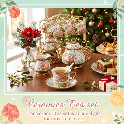 22 Pcs Vintage Porcelain Tea Sets for Adults (22 Count)