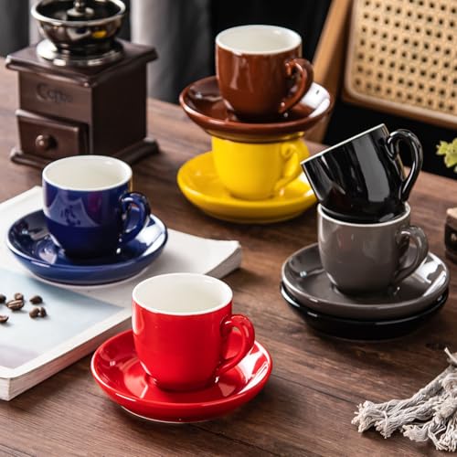 5oz Espresso Cups with Saucers Set (6 Count)