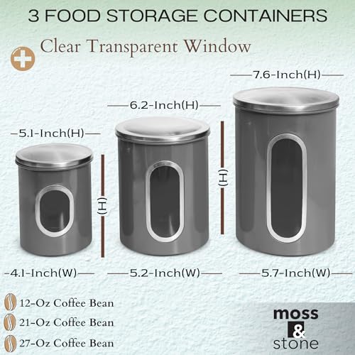 3 Pcs Gray Canisters Set for Kitchen Storage Airtight Jars (3 Count)