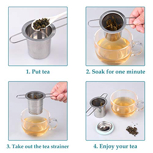 Tea Infuser Stainless Steel Tea Strainer Folding Handle Tea Filter Extra Fine Mesh Strainer Brewing Basket with Lid for Loose Leaf Tea