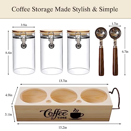 Glass Coffee Canister Set with Shelf & Spoons