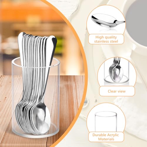 12 Pcs Mini Coffee Spoons with Holder 4.7 inch Demitasse Espresso Stainless Steel Spoon Tea Spoons set of 6 with Acrylic Cylinder Holder Small Coffee Spoon Silver for Cafe Bar Tea Party Home (6 Count)