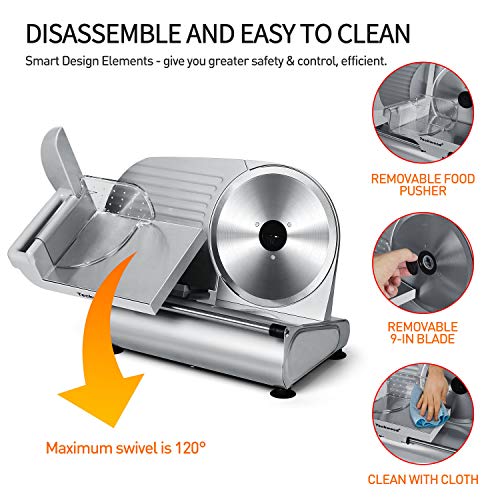Meat Slicer Techwood Electric Deil Food Slicer with Removable 9” Stainless Steel Blade