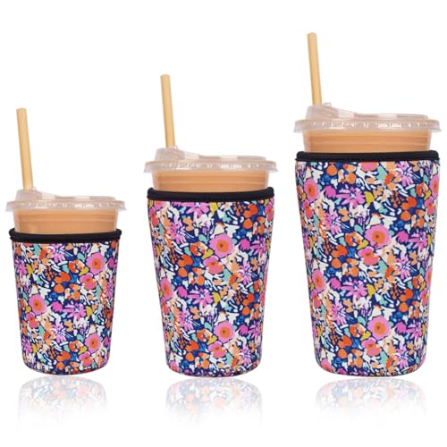 Reusable Insulated Neoprene Iced Coffee Cup Sleeve (3 Count)