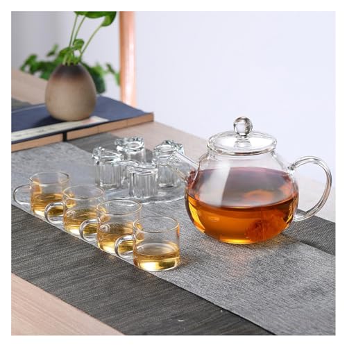 Glass Teapot with Infuser Clear Glass Tea Kettle with 4 Teacups and teapot warmer