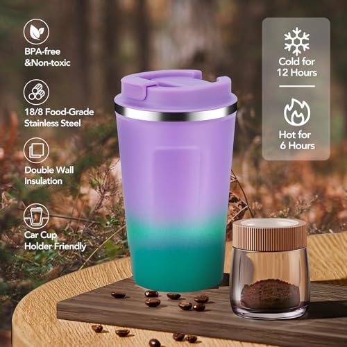 12 oz Double Wall Insulated Vacuum Travel Coffee Mug with Flip Lid Bulk 4 Pack (4 Count)