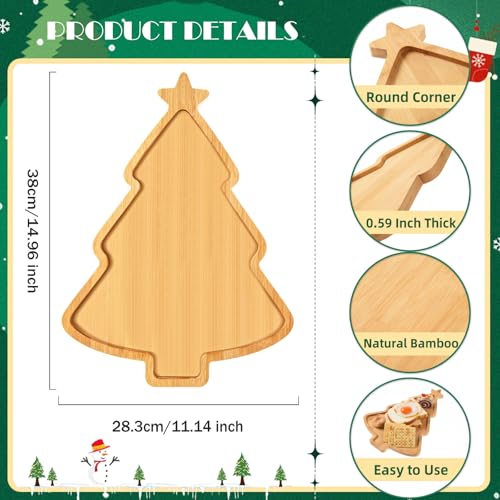 Christmas Tree Wooden Serving Tray Bamboo Platter Wooden Snack Cheese Charcuterie Board for Xmas Holiday Housewarming Present