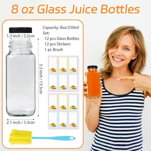 12 Pack 8oz Glass Juice Bottles with Lids