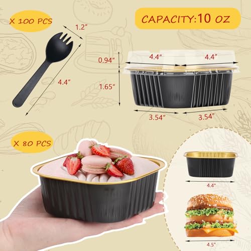 80 Pack 10oz Mini Cake Pans with Lids and Spoons for Bake Sales (80 Count)