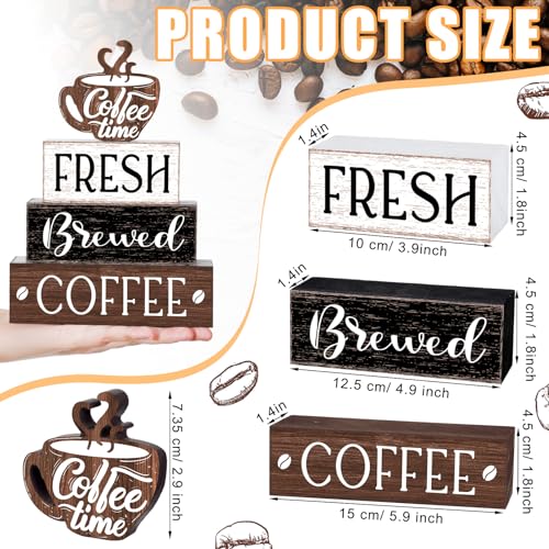 4 Pcs Coffee Bar Sign Accessories Wood Coffee Station Decorations (4 Count)