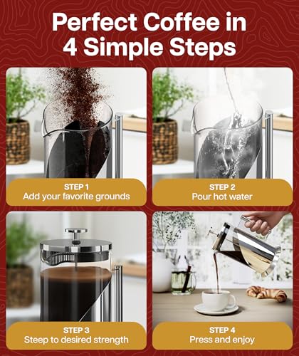 Stainless Steel French Press Coffee Maker 34 oz (2 Count)
