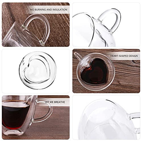Double Wall Heart Shaped Glass Coffee Mugs 5oz (2 Count)