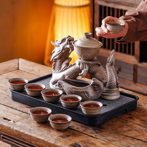 Ceramic Teapot with Infuser Semi Automatic Tea Set Magic Teapot with 8 cups Gradient Color (11 Count)