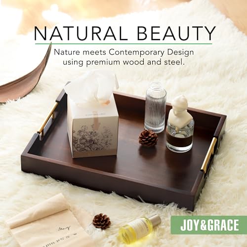 Acacia Wood Ottoman Tray with Handles 16.7" x 12.8"