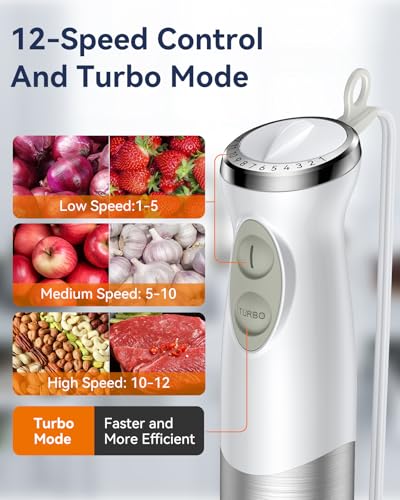 Immersion Blender Handheld 1000W 5 in 1 Corded Stick Hand Blender Kitchen with 12 Speed