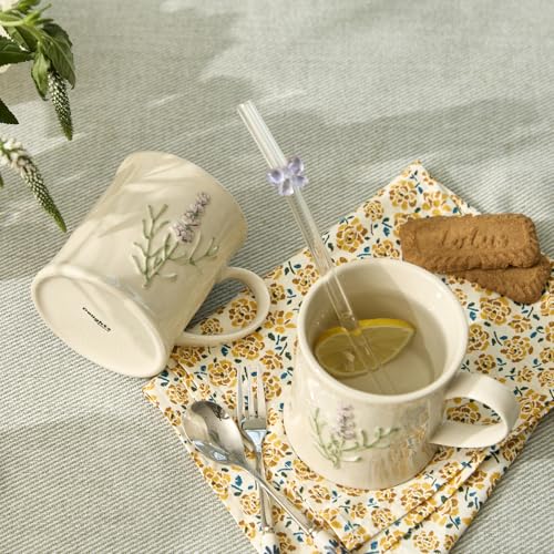 Artisanal Handcrafted Ceramic Mug with Sage Botanical Design