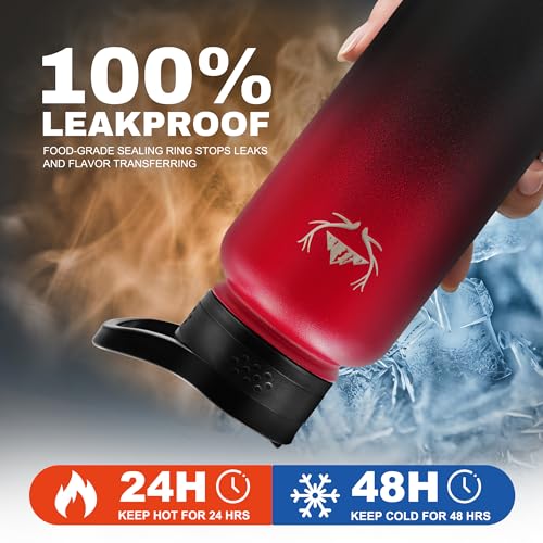 32 oz Insulated Water Bottle with Carrier Bag & 3 Lids