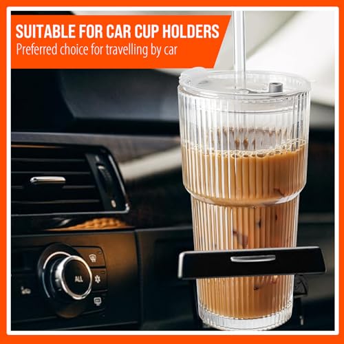 20oz Ribbed Glass Tumblers with Lids & Straws