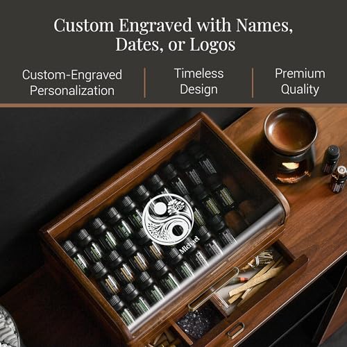 Acacia Wood Essential Oil Storage Box with Drawer & Clear Lid