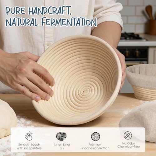 Sourdough Starter Kit with Banneton Bread Proofing Baskets (2 Count)