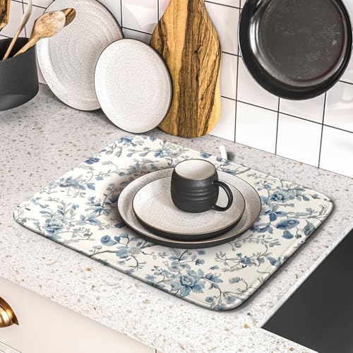 Chinoiserie Trees Dish Drying Mat for Kitchen Counter