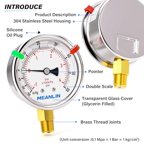 30inHG~60Psi Vacuum Pressure Gauge 1