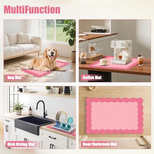 Rose Pink Scalloped Coffee Mat for Countertop Coffee Bar Mat Matt