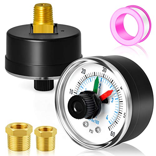 0-60Psi 1/4" NPT Pressure Gauge Box with dial for selecting Filter, 3-2-3% Accuracy, Center Back Mount, with 1/2" NPT and 3/8" NPT Hex Bushing
