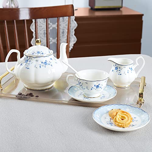 15 Piece British Blue Rose Porcelain Tea Set