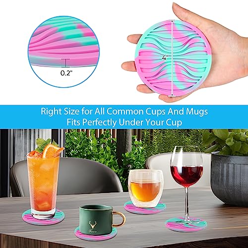 6 Pack Rubber Drink Coasters Plastic Coaster with Holder