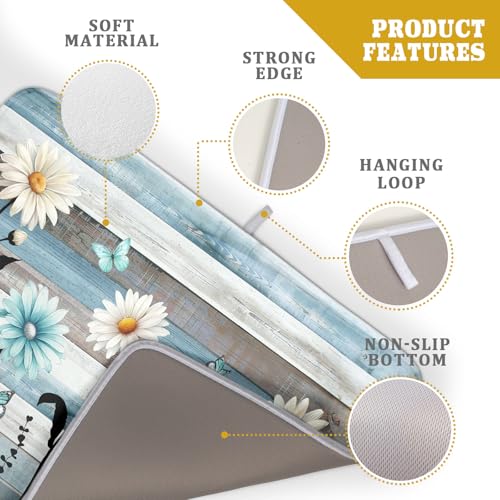 Blue White Daisy Floral Dish Drying Mat for Kitchen Counter