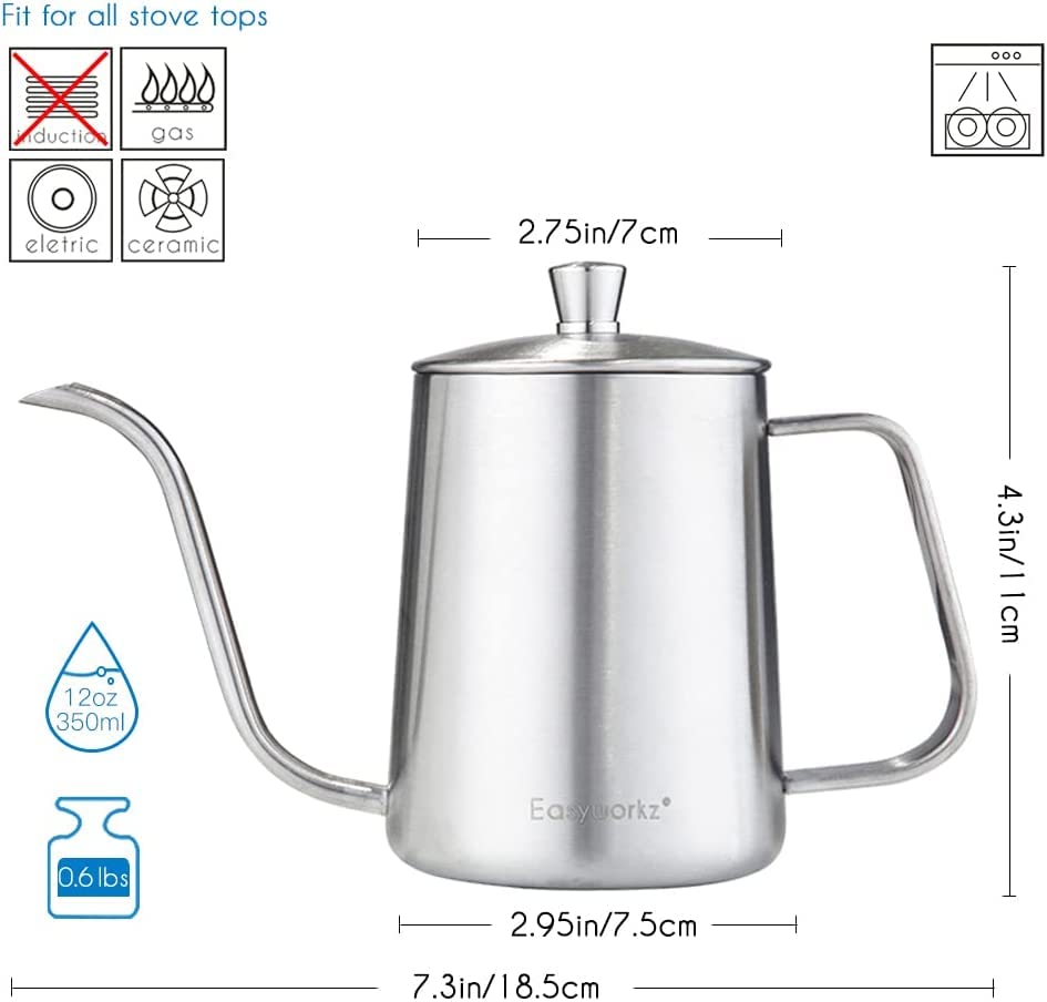 Gage Gooseneck Pour Over Coffee Kettle 20 oz Stainless Steel Hand Drip Long Narrow Spout