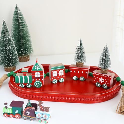 Red Oval Wood Decorative Ottoman Tray for Coffee Table