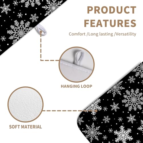 Winter Snowflake Black Dish Drying Mat Christma Snowflakes Large Kitchen Mats Dish Drying Pad Absorbent Dish Dryer Mat for Kitchen Countertops Microfiber Drainer Pad Dish Drying Mats