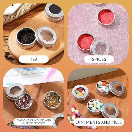 100 Pcs 0.5 Ounce Aluminum Tin Jar 15 ml Refillable Containers Clear Top Screw Lid Round Tin Container Bottle for Cosmetic