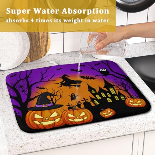 Happy Halloween Pumpkin Dish Drying Mat for Kitchen Counter