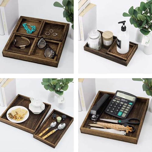 5 Piece Wooden Serving Tray Set for Ottoman