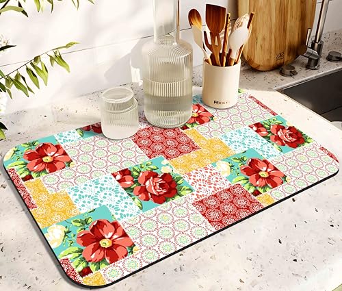Dish Drying Mat for Kitchen Counter 20x12in Washable Quick Dish Drying Pad Rubber Backed Absorbent Draining Mat Fit Kitchen Counter