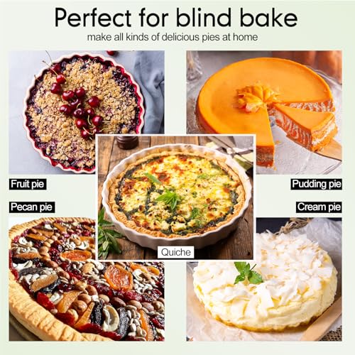 1 Pack 2 lb Light Green Pie Weights for Baking Crust Reusable Ceramic Blind Baking Beans Stoneware with 50 Pcs Disposable Parchment Paper Pie Liner Fit 8