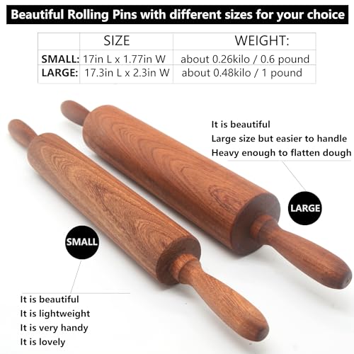 Classic Sapele Wooden Rolling Pin With Handles Large17.3"L x 2.3"W