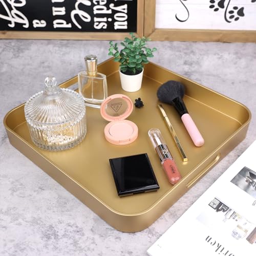 Square Gold Decorative Serving Tray with Handles