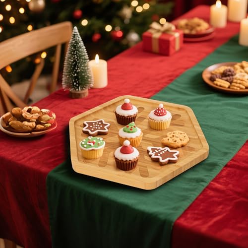 Christmas Hexagonal Bamboo Serving Tray with Laser
