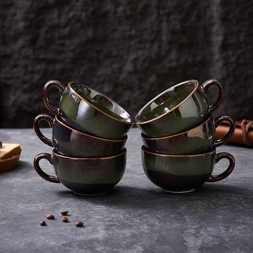 Set of 6 Vintage Design 12 oz Professional Barista Ceramic Latte Art Cappuccino Cups Set (6 Count)